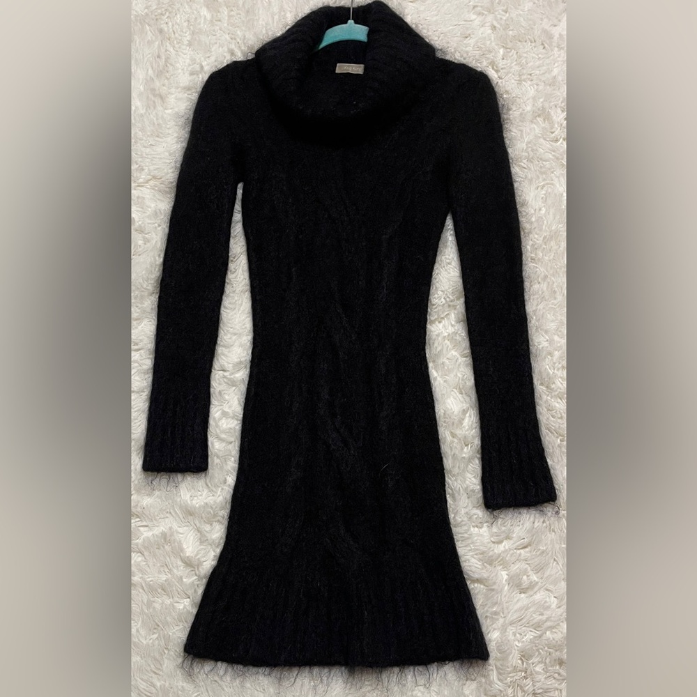 Whimsigoth Black Cowl-Neck Cable Sweater Dress Luxury Soft Stretch Bodycon Small - Picture 8 of 10